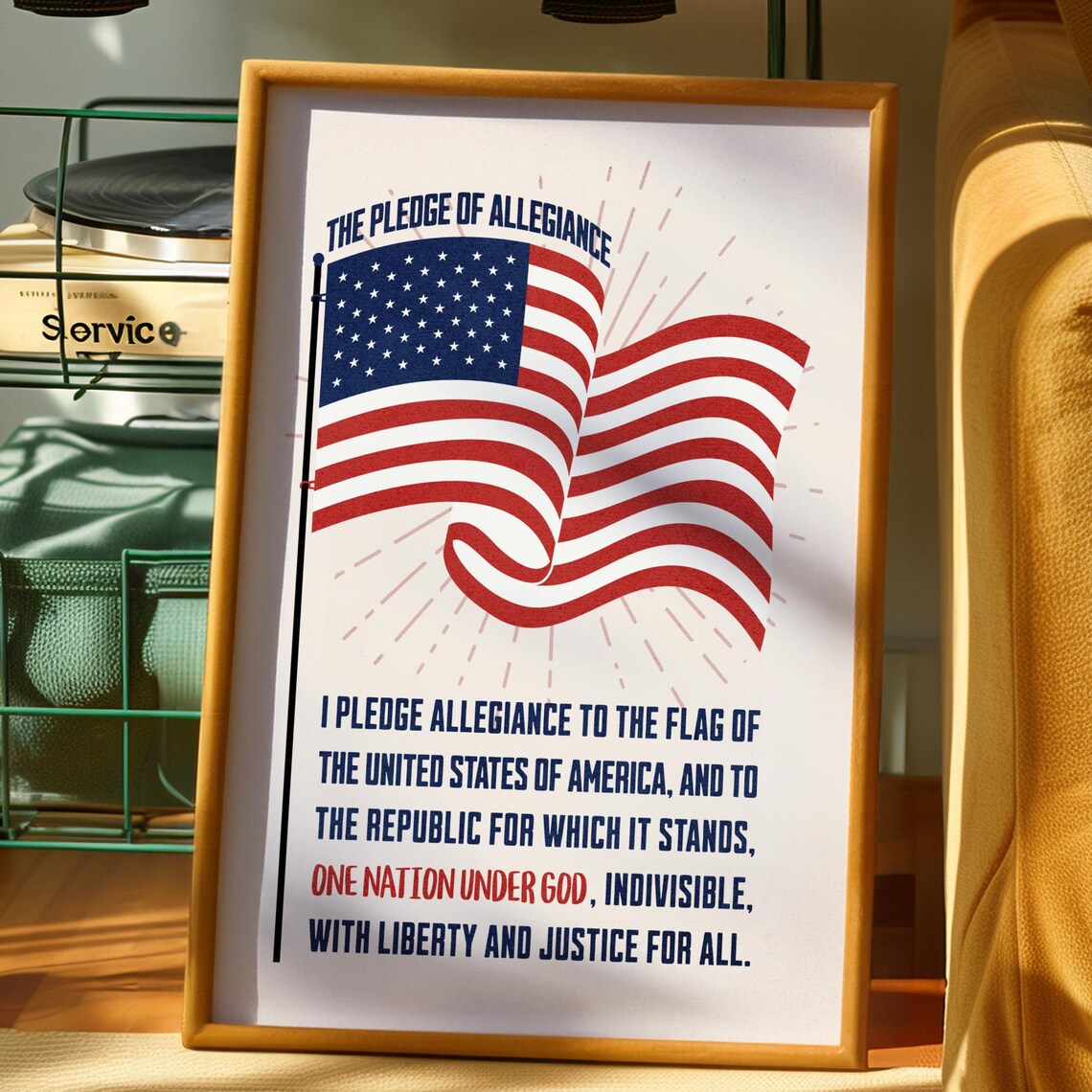 The Pledge of Allegiance American Flag Patriotic Quote Poster