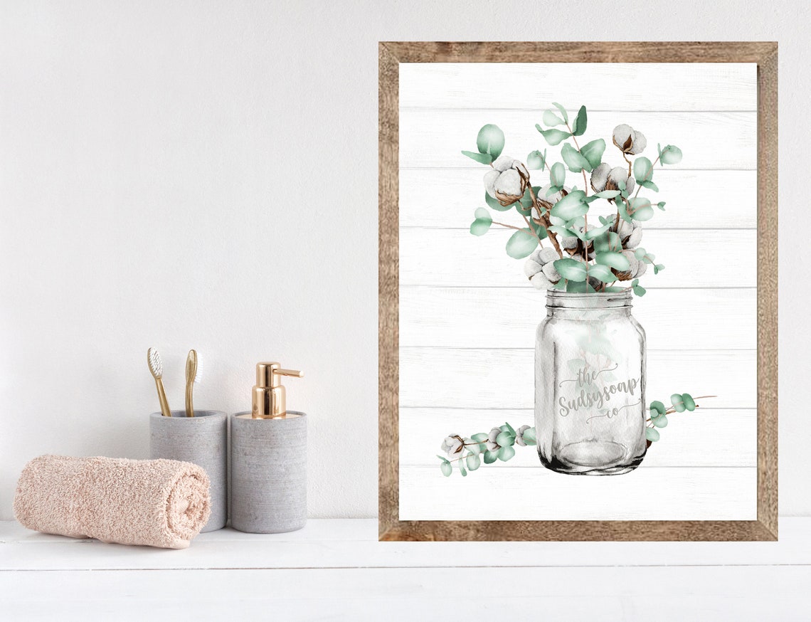 The Sudsys Soap Co Mason Jar with Eucalyptus Botanical Poster