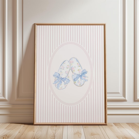 Pink Ballet Slippers Bow Watercolor Nursery Wall Art For Girls