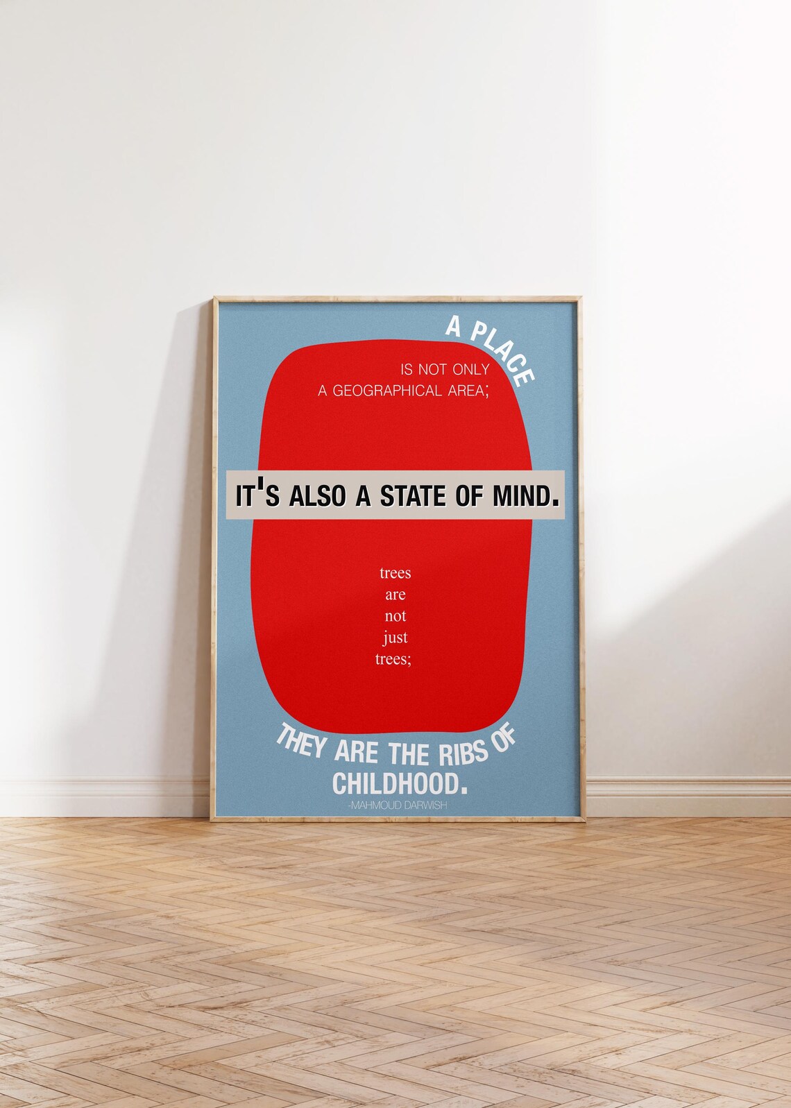Mahmoud Darwish Place State Of Mind Red Blue Poetry Quote Poster