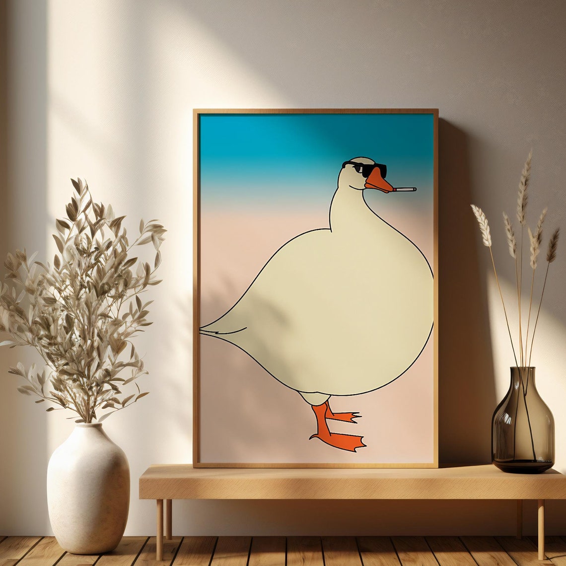 Cool Sunglasses Duck Cartoon Gradient Sunset Funny Art Print