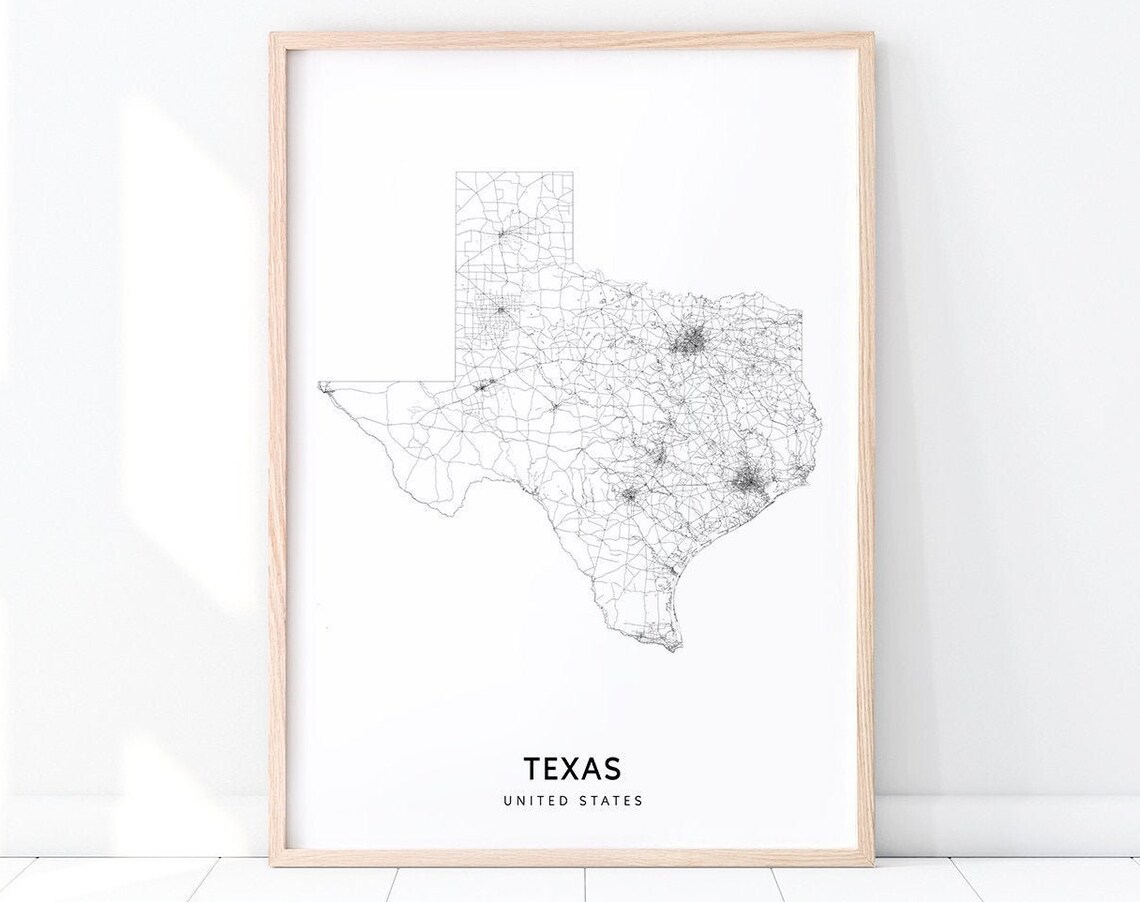 Texas Map Print, Modern Kids Room Poster