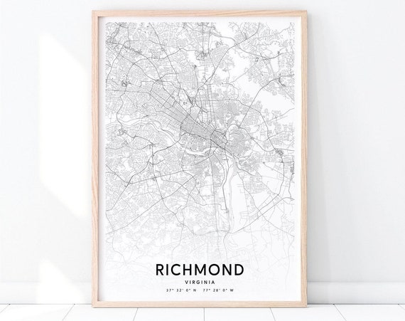 Richmond Map Print Virginia Art Poster City Street Road Modern Minimalist Home Office Decor Wall