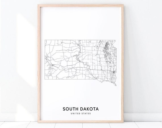 South Dakota Map Print, Modern Road Art Poster