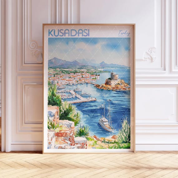Kusadasi Turkey Watercolor Art Print Pastel Cityscape