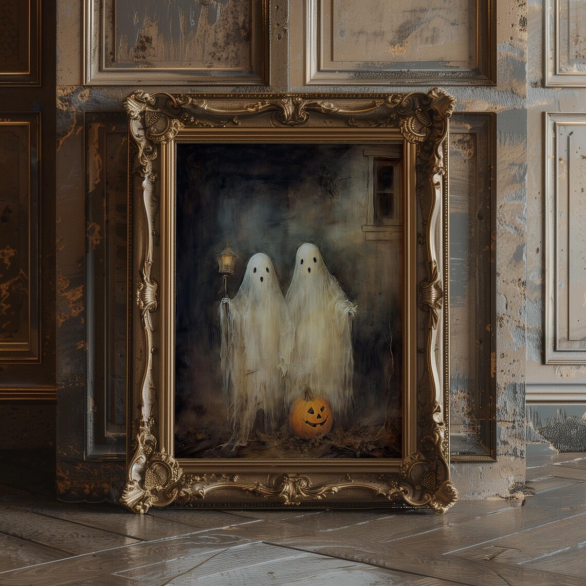 Unframed Cute Ghosts In Fieldhalloween Art Printvintage Halloween Ghostssheeted Printspooky Wall Decorgothic