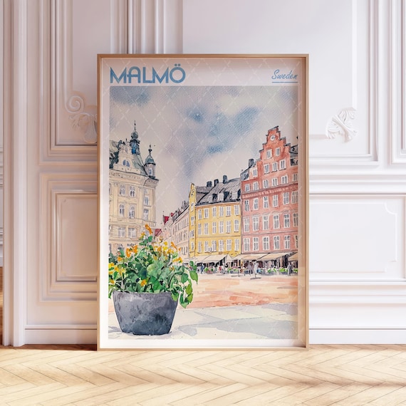 Malmo Sweden Old Town Square Colorful Buildings Travel Poster