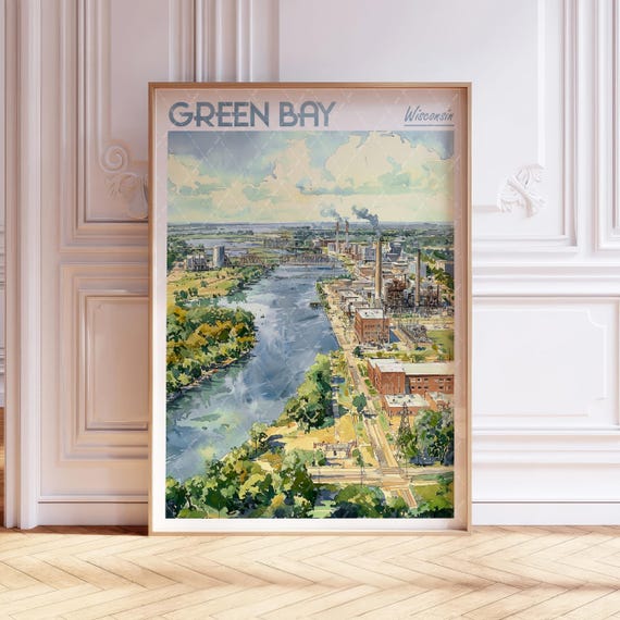Green Bay Watercolor City Print Wisconsin Travel Art