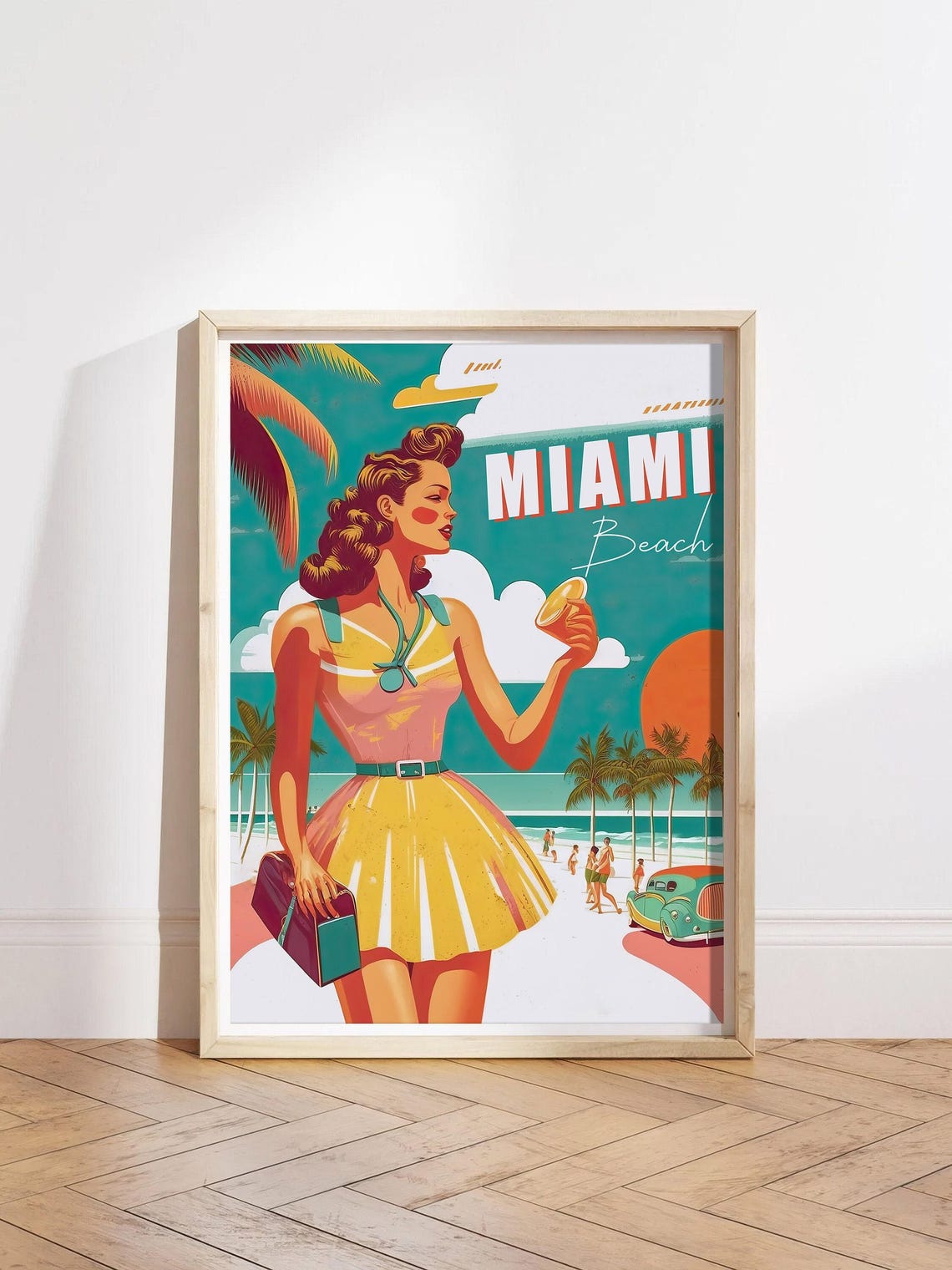 Miami Beach Retro Travel Pinup Palm Trees Vintage Style Poster