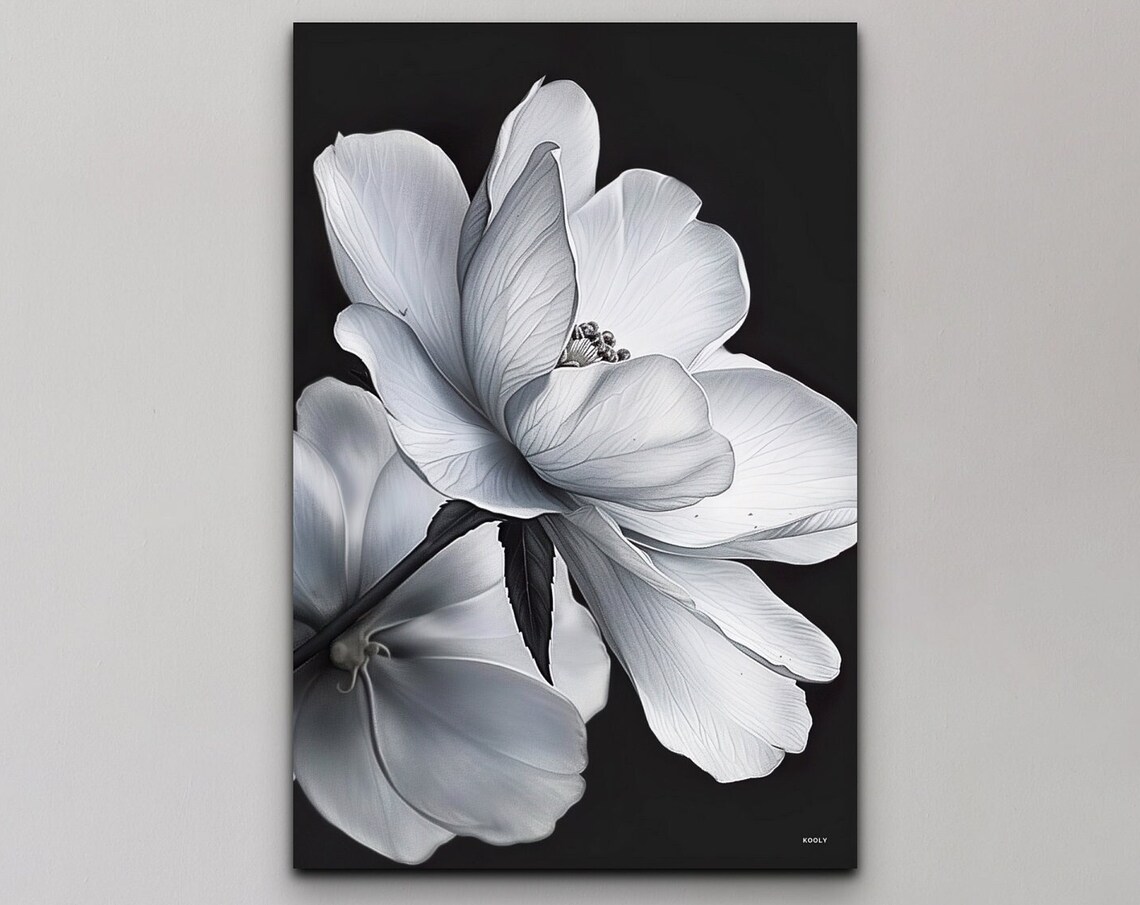 White Flowers Black Background Art Print