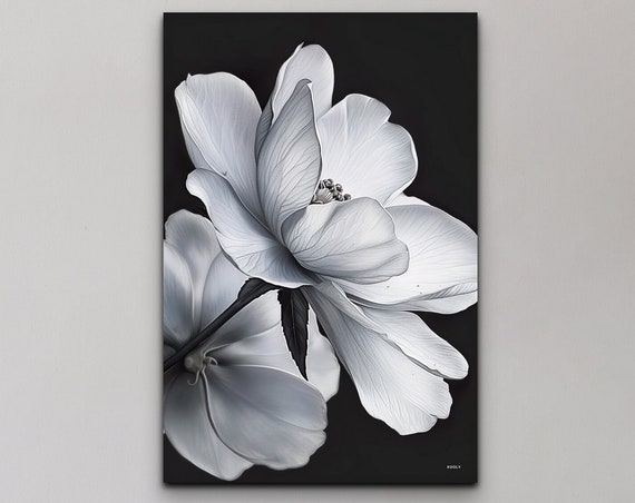 White Flowers Black Background Art Print