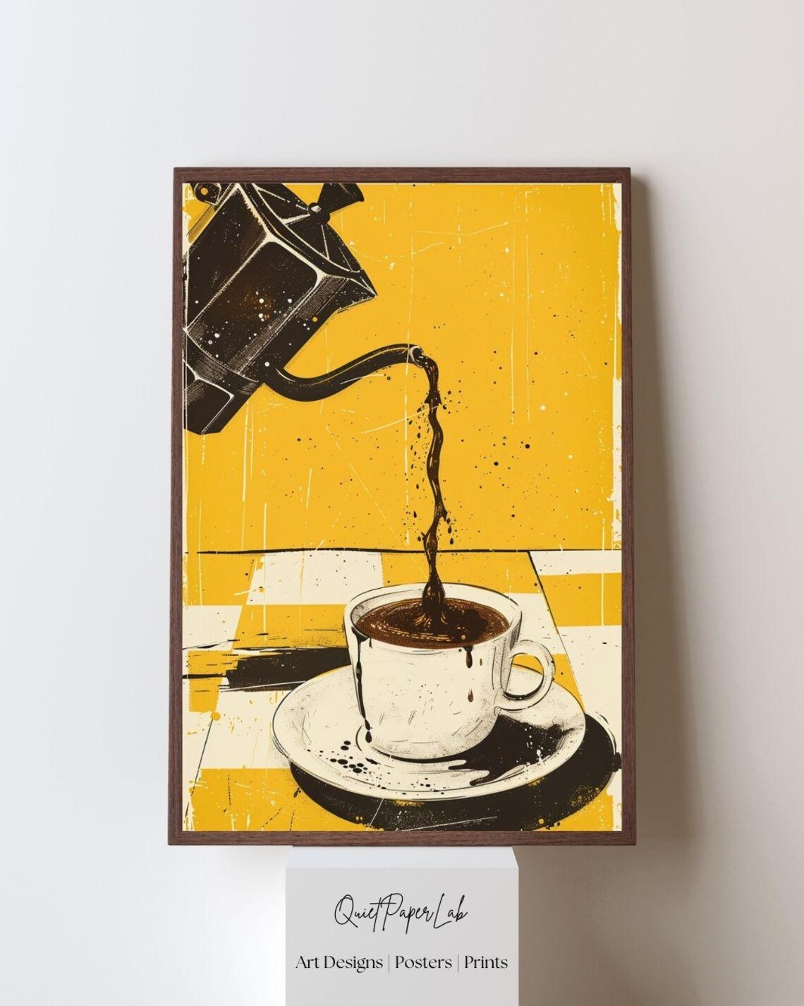 Coffee Pour Illustration Retro Kitchen Pop Art Moka Pot Wall Print Caf Decor Poster Unframed