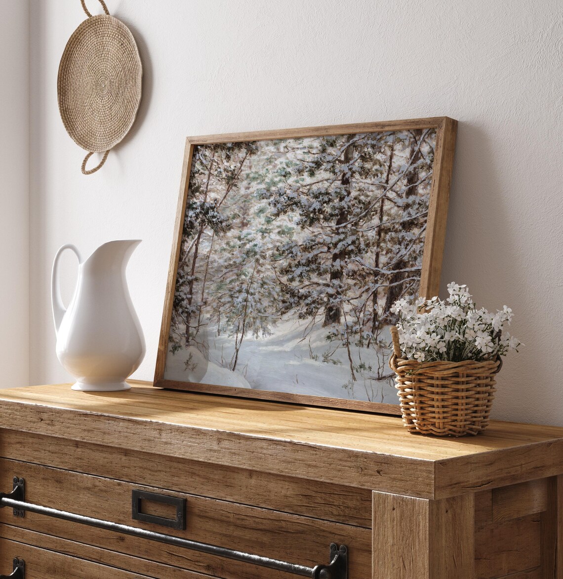 Snow Covered Pine Forest Winter Woodland Vintage Oil Painting Poster - Image 4