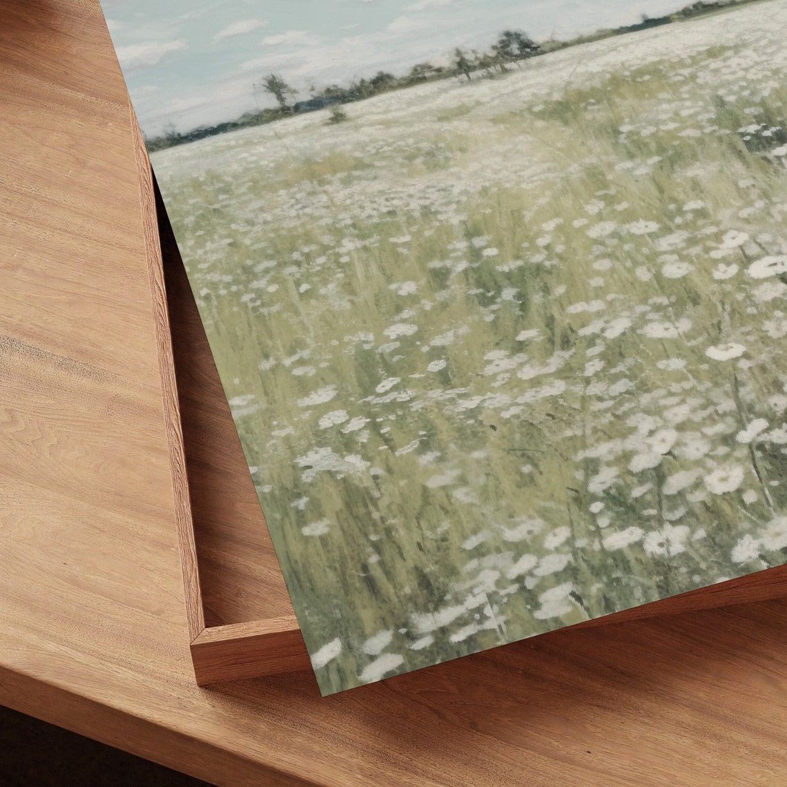 White Wildflower Field Stretching to Horizon Vintage Art Print - Image 4