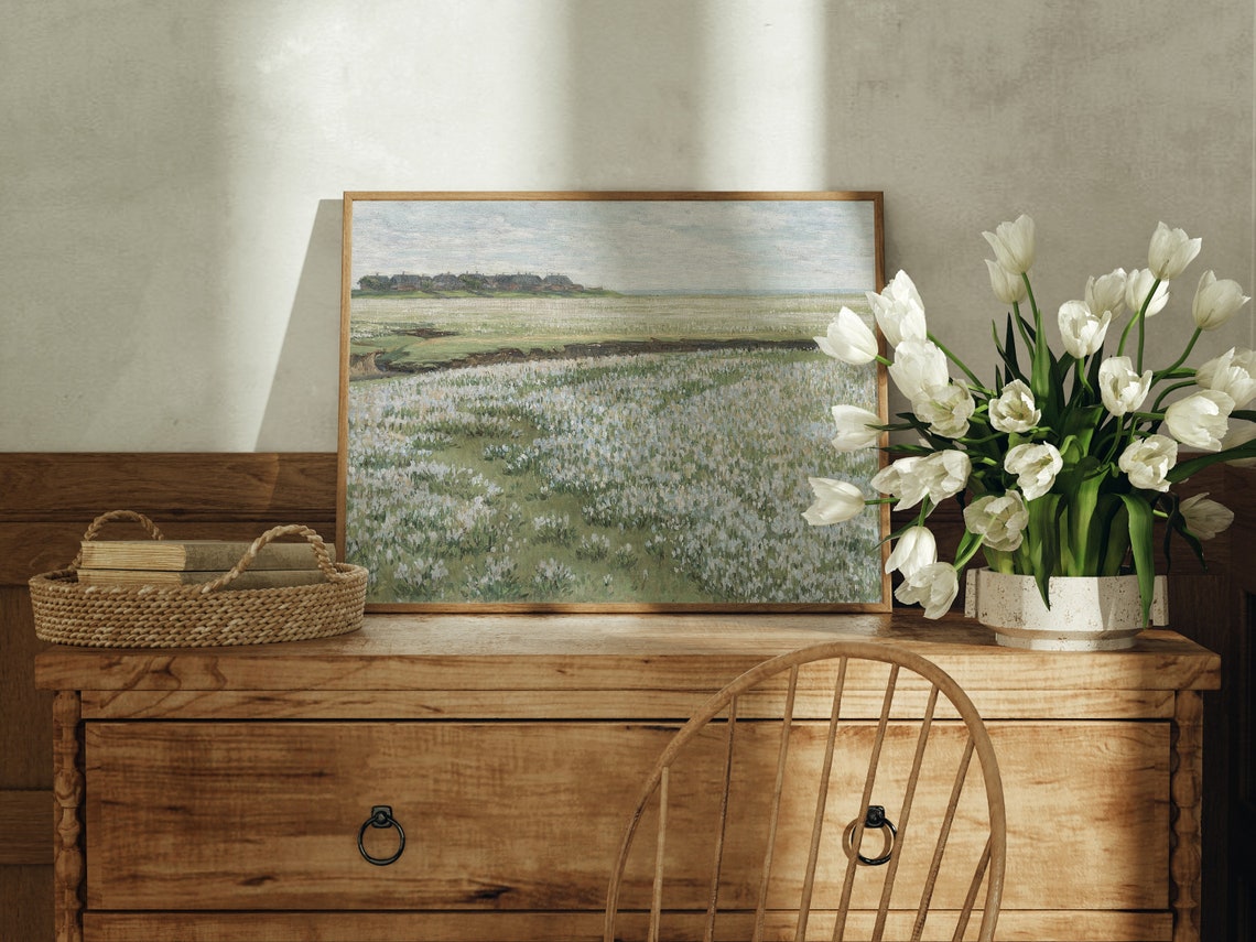 Salt Marsh Meadow in White Bloom Vintage Coastal Landscape Print - Image 3