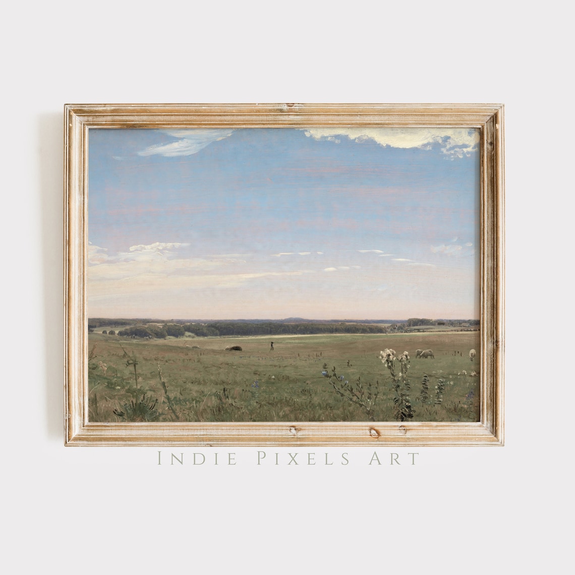 Pastel Dawn Pasture Vintage Landscape with Grazing Cows Wall Art