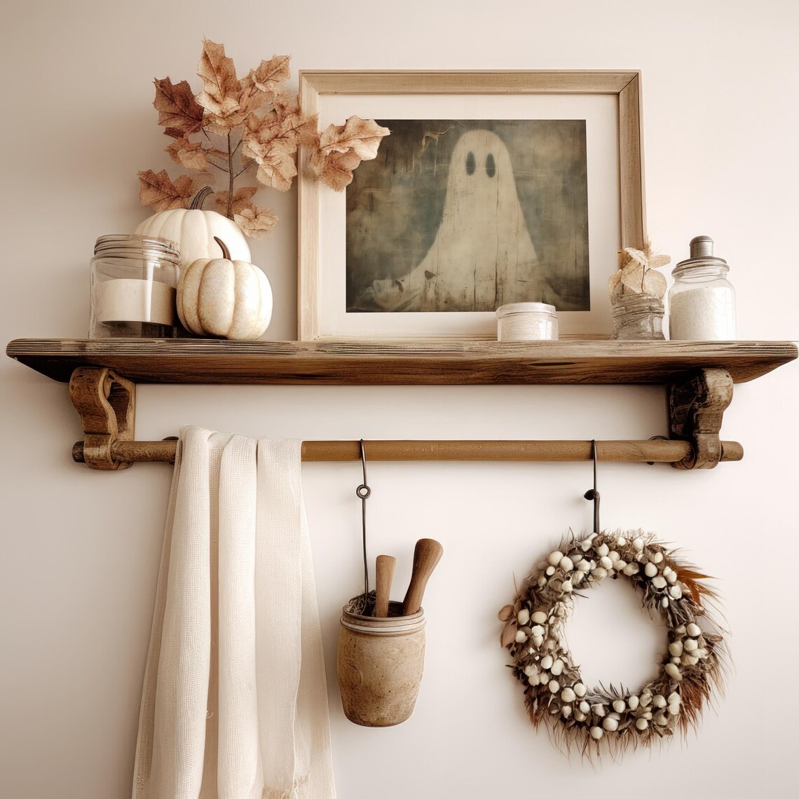 Vintage Ghost Foggy Sepia Haunted Spooky Halloween Moody Art Poster - Image 3