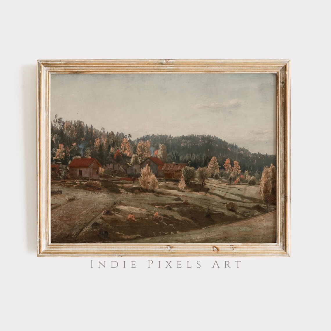 Autumn Farmhouses Rustic Fall Countryside Vintage Landscape Poster
