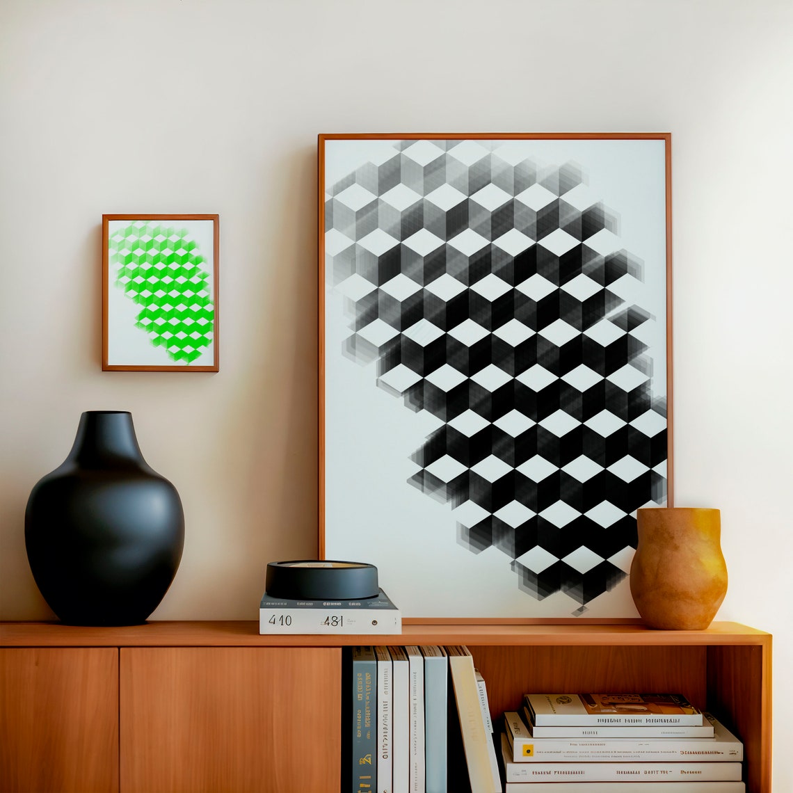Black And White 3D Cube Geometric Optical Illusion Art Poster