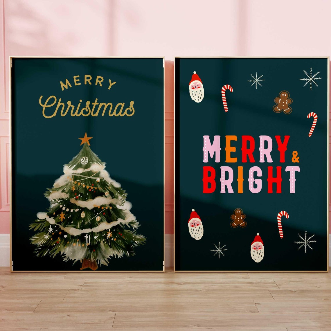 Elegant Gold Merry Christmas Script Snowy Watercolor Tree Poster - Image 4