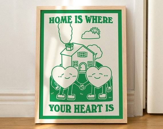 Minimalist Home Print Cute Home Decor Gift Prinatable Poster Retro Aesthetic Prints Love Home Quote Emerald Green