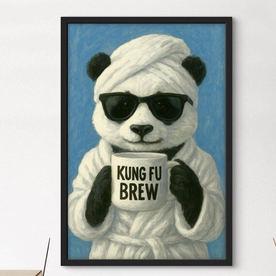 Panda Coffee Mug Wall Art Funny Quirky Kitchen Bathroom Decor Trendy Animal