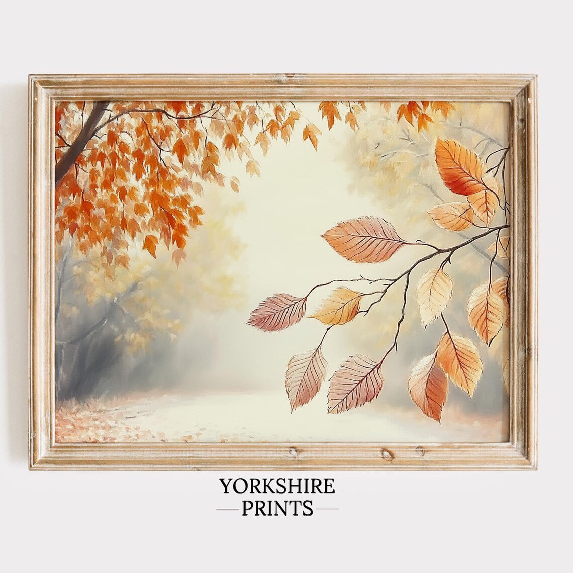Golden Autumn Leaves On Misty Woodland Pathway Fall Landscape Poster
