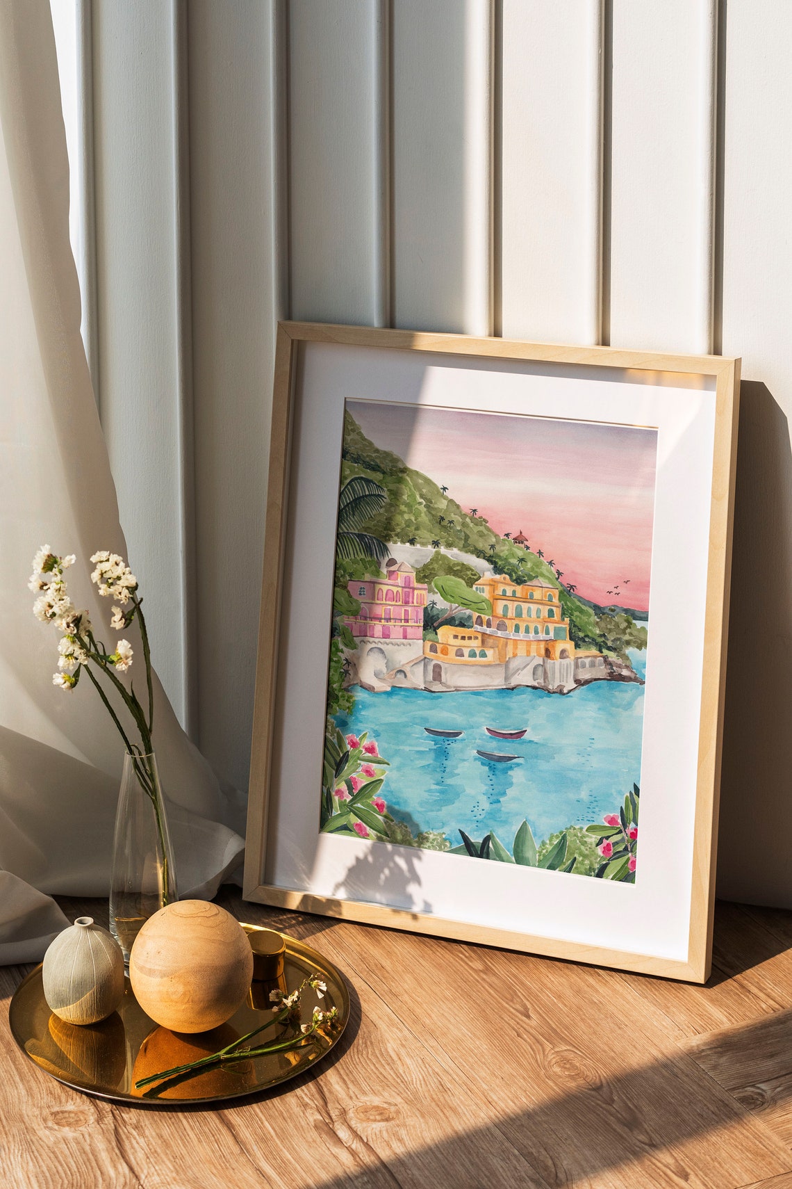 Portofino Art Print Italy Poster Italian Riviera Print Portofino Wall Decor Tropical Landscape Mediterranean Travel Illustration - Image 3
