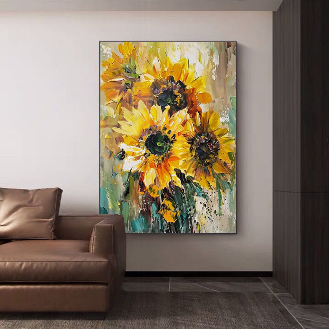 Bright Yellow Sunflower Bouquet in Impasto Oil Painting Poster - Image 6