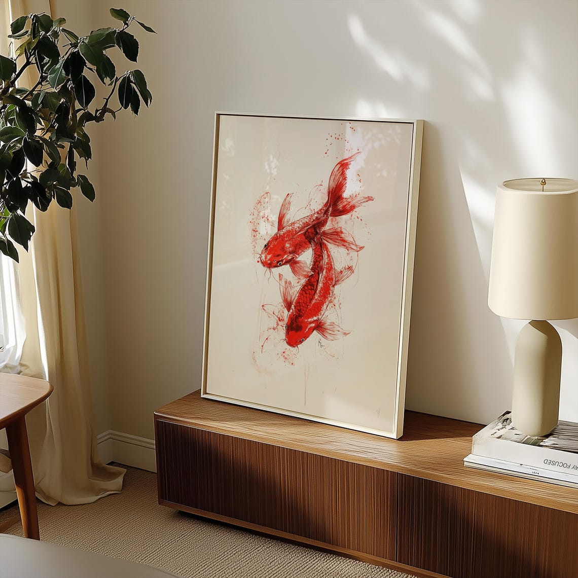 Red Koi Fish Japanese Zen Art Print - Image 2