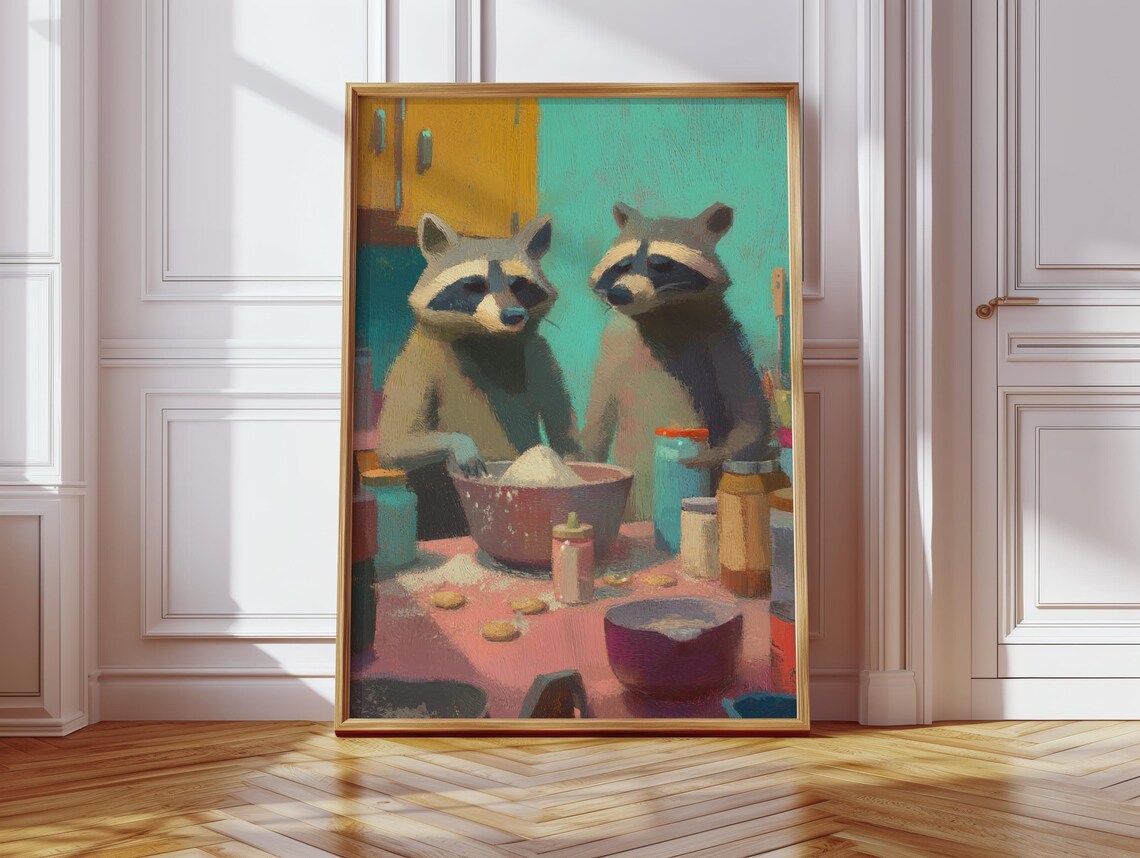 Raccoons Baking, Cute Funny Animal Poster