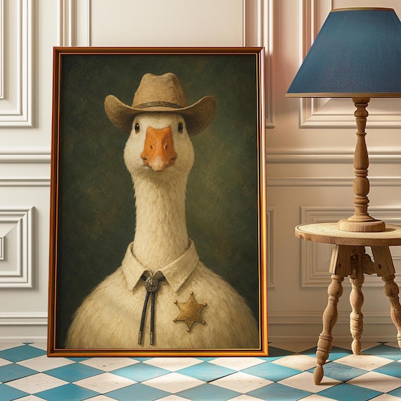 Sheriff Goose Portrait With Cowboy Hat and Badge Western Print
