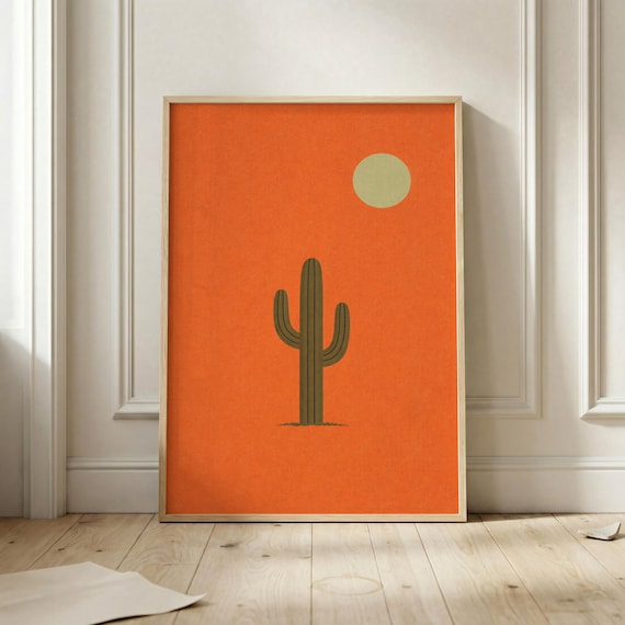 Minimalist Desert Cactus Poster, Vintage Southwestern