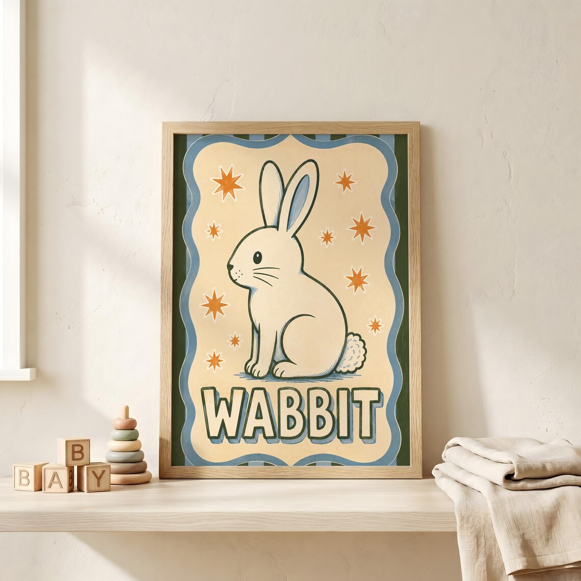Wabbit Rabbit Bunny Nursery Kids Room Vintage Cartoon Art Print