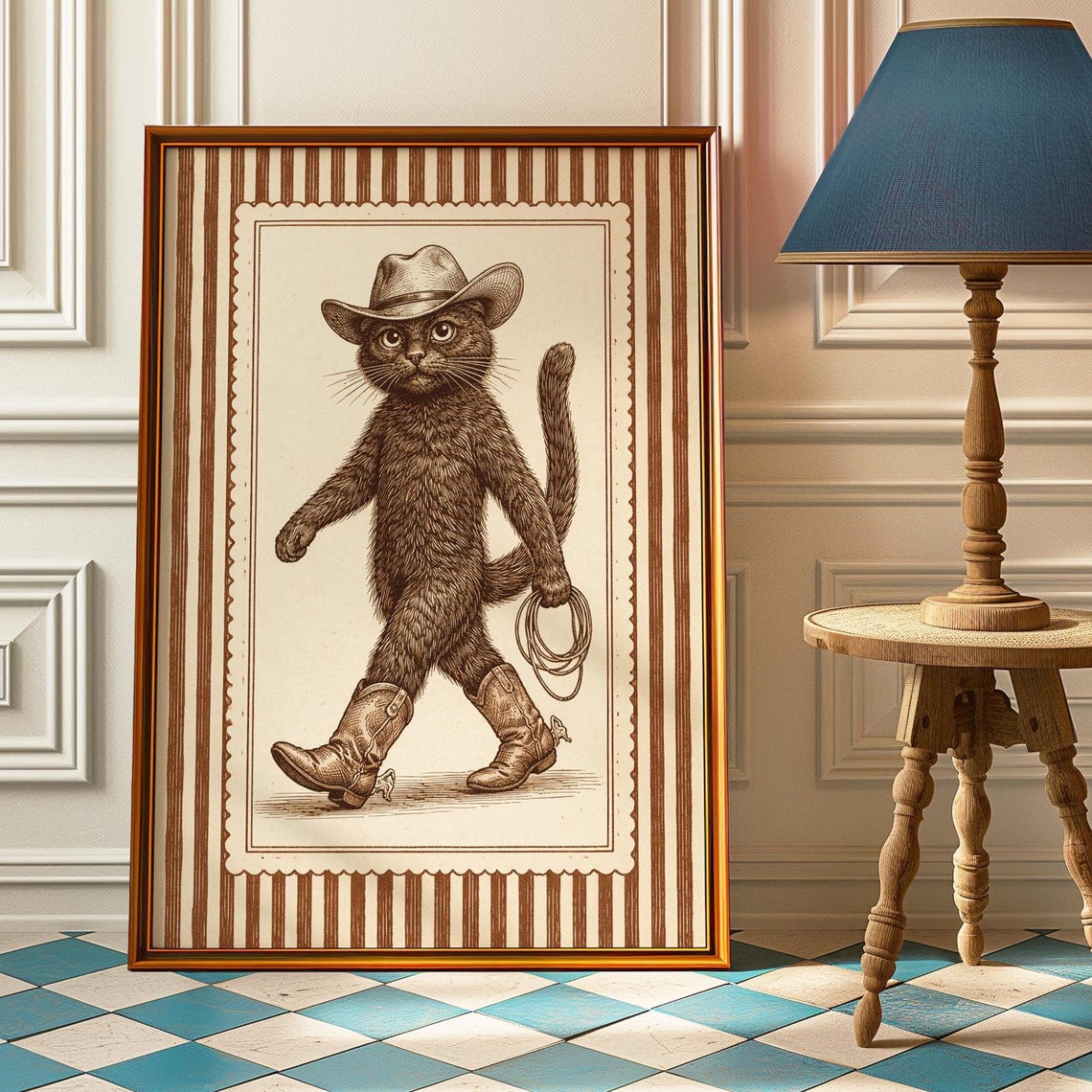 Black Cat Cowboy Poster Western Wall Art Funny Boots Print Vintage Country Decor