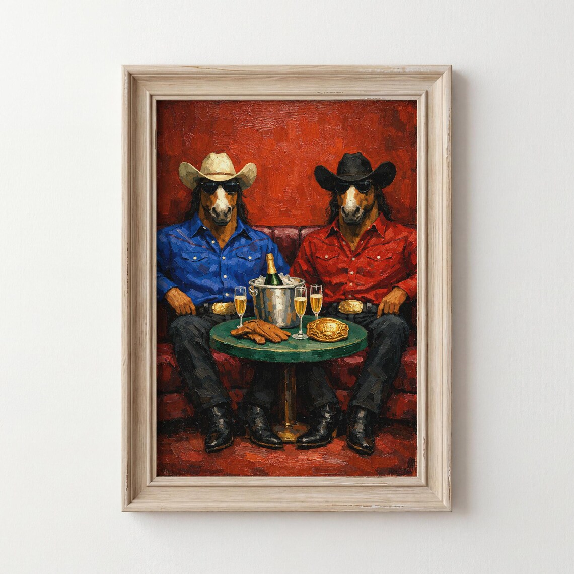 Cool Horse Cowboy Champagne Oil Painting Humorous Western Poster