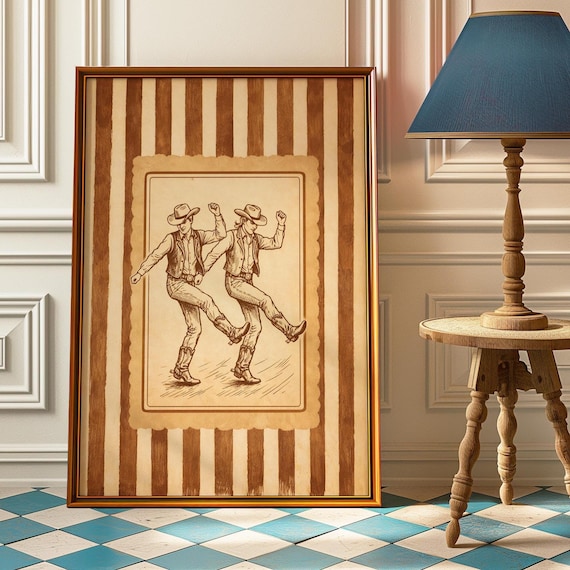 Line Dance Cowboys Poster Western Wall Art Vintage Two Step Print Country Bar Honky Tonk Decor