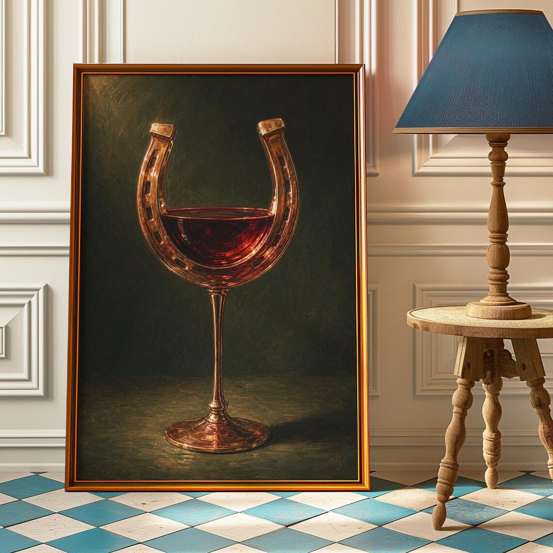 Horseshoe Wine Glass Red Wine Western Bar Moody Decor Poster