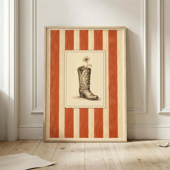 Vintage Western Cowboy Boot Poster Print Wall Art Rustic Ranch Decor Nursery Minimalist Farmhouse
