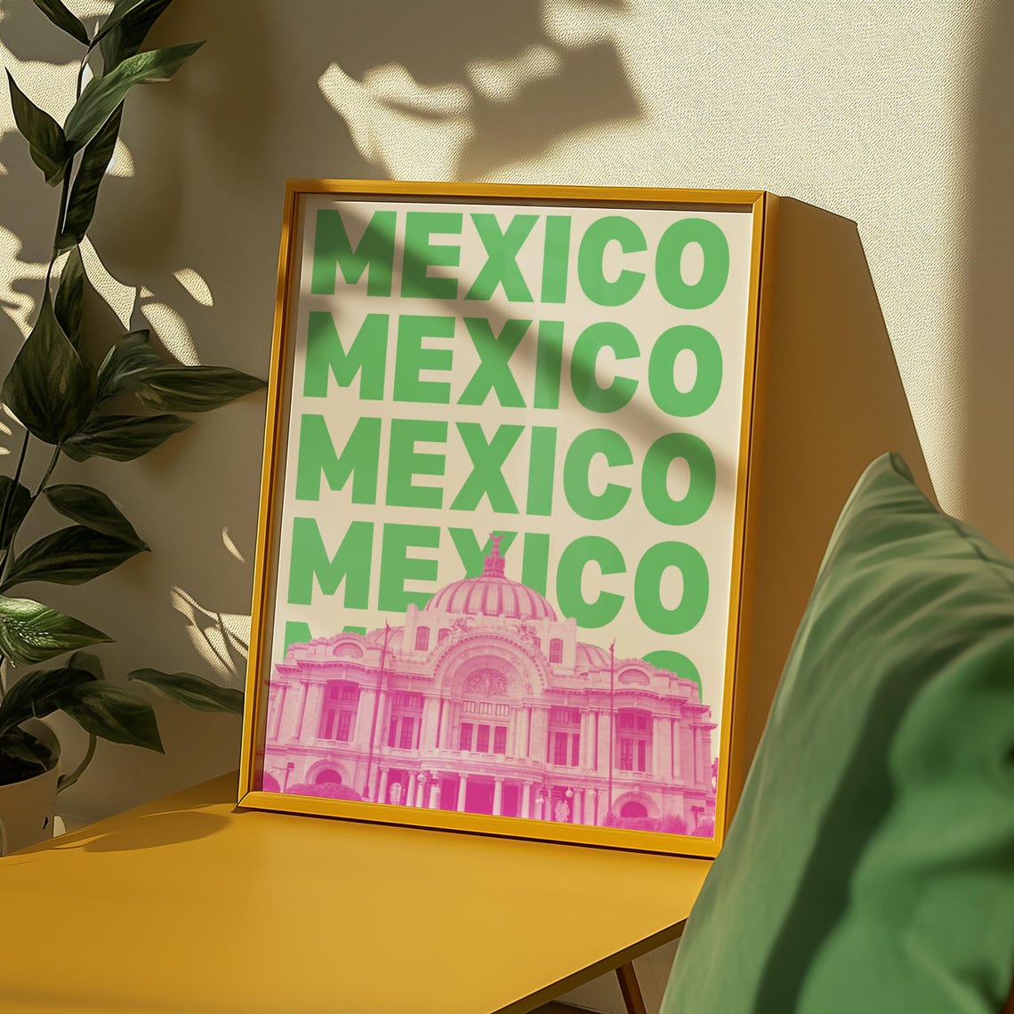 Mexico City Palacio De Bellas Artes Pink Green Bold Typography Poster