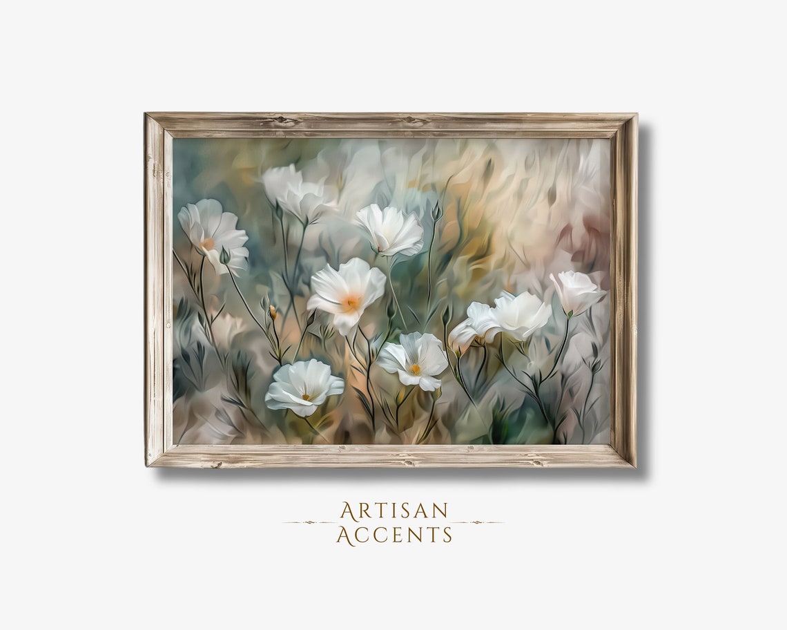 White Cosmos Flowers Soft Painterly Floral Oil Painting Botanical Art