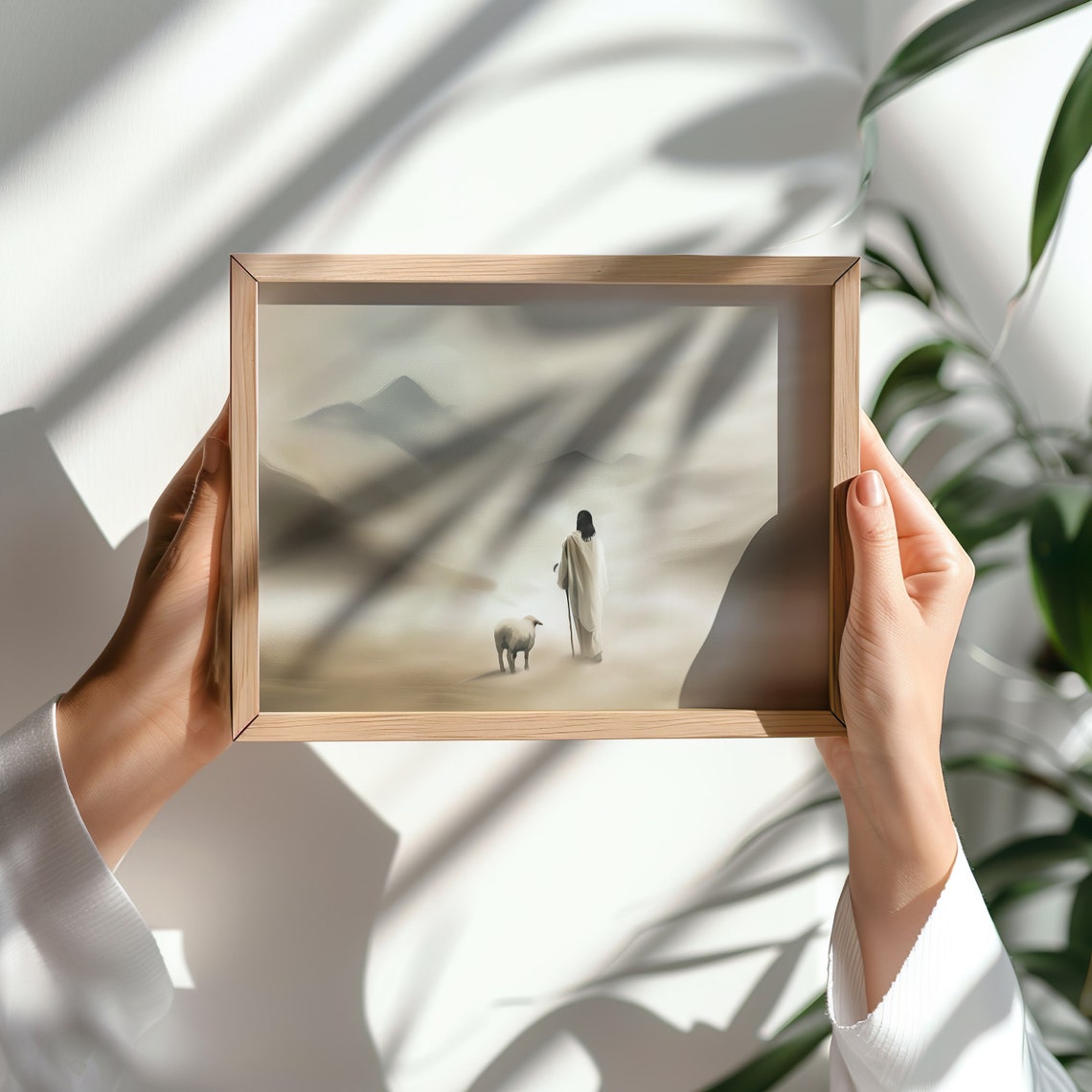 Shepherd With Lost Sheep Misty Mountains Christian Faith Art Print - Image 4