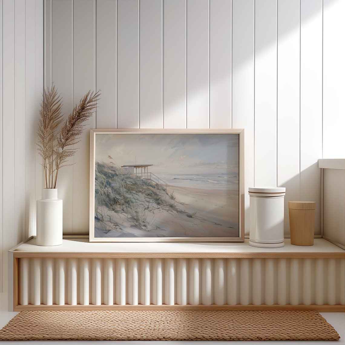 Beach Dunes With Lifeguard Stand Serene Coastal Oil Painting Wall Art - Image 4
