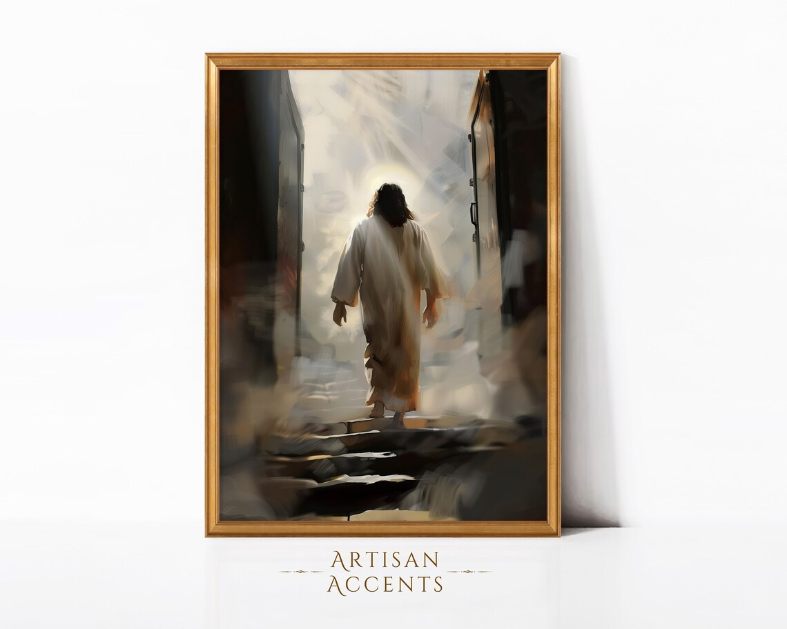 Jesus Resurrection Walking Out Of Tomb Into Light Christian Oil Painting Poster