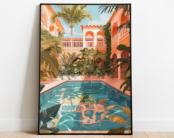 Art Print Of Marrakech Riad Morocco Art Print Moroccan Wall Decor Travel Poster Architecture Poster Summer Poster Pool Poster