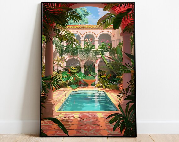 Art Print Of Marrakech Riad Morocco Art Print Moroccan Wall Decor Travel Poster Architecture Poster Summer Poster Pool Poster