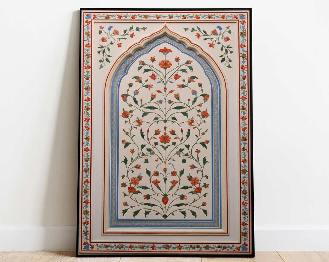 Vintage Islamic Inlay Work Floral Wall Art Print