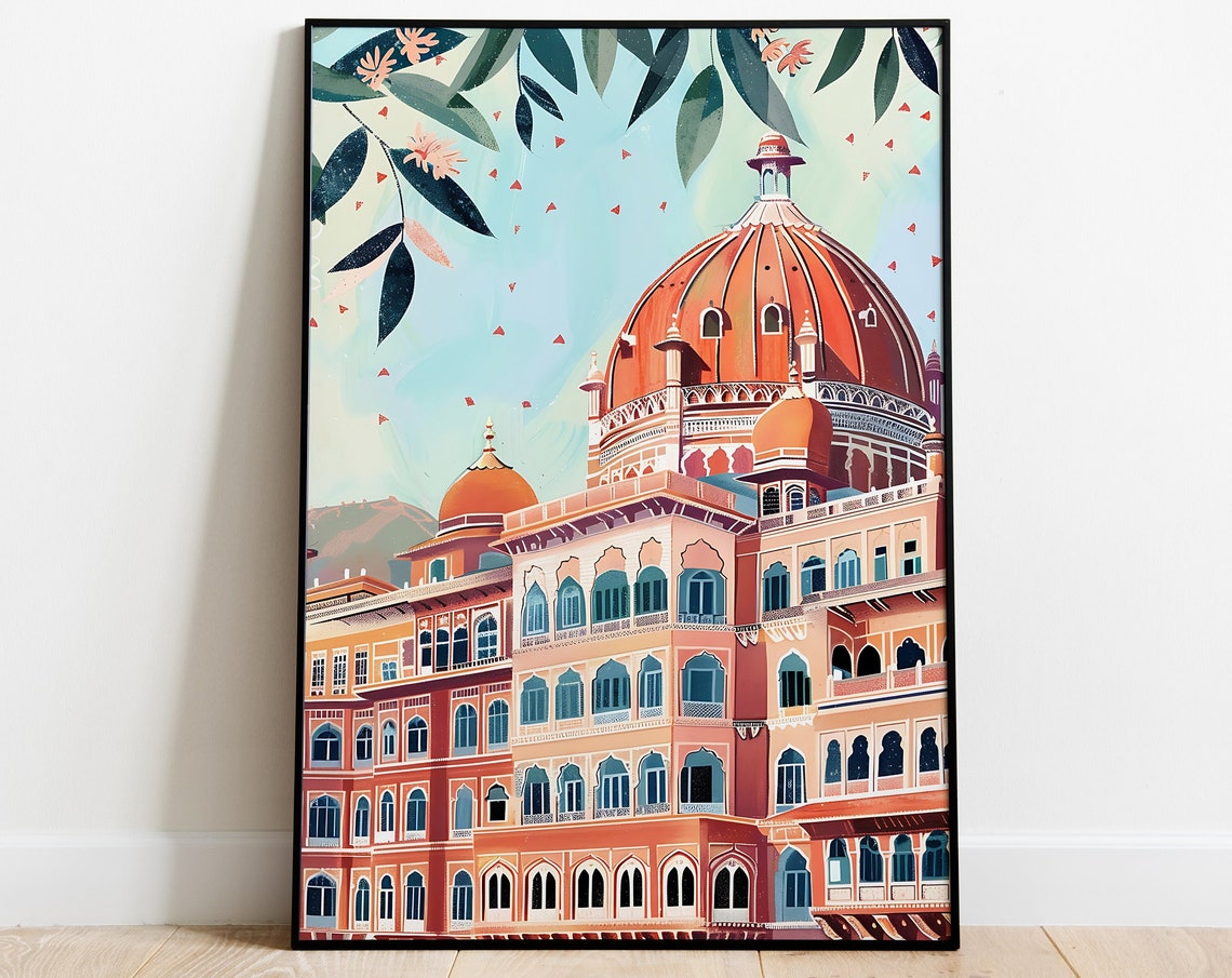 Mumbai Taj Hotel Orange Domes Tree Branch Indian Architecture Poster