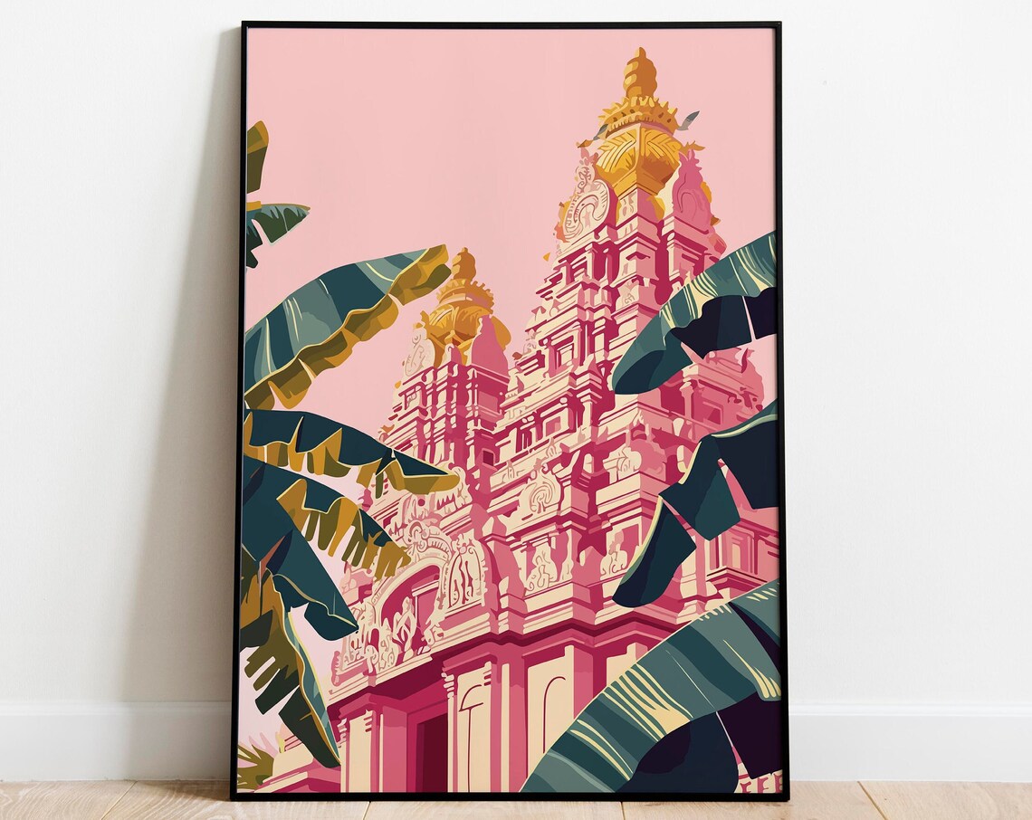Indian Tamil Nadu Temple Poster, Vintage Monument Art