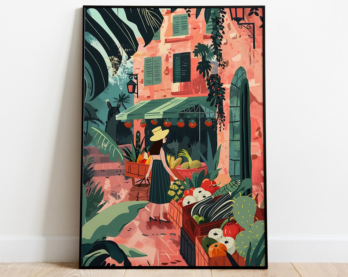 Mexican Girl Travel Art Print Print Poster Cityscape Wall Art Printable Wall Decor Mexico Art Print Summer Floral Travel Poster